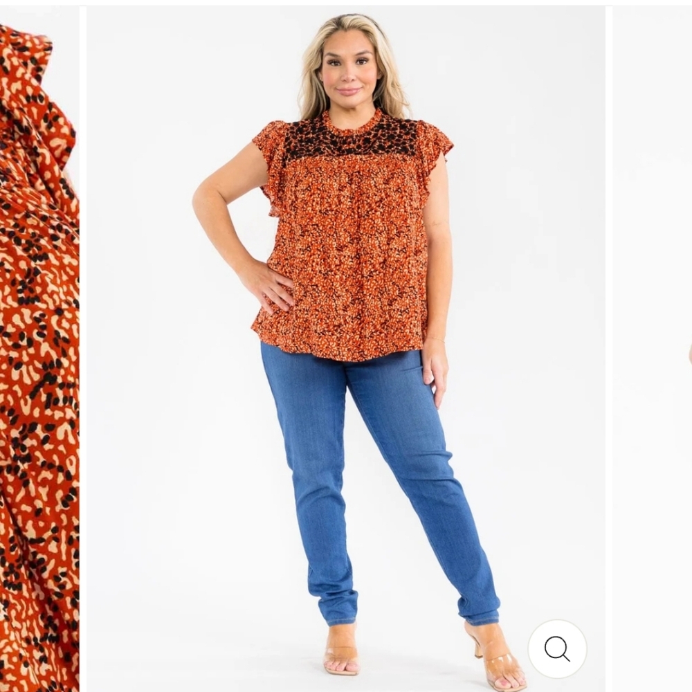 Savanna Jane Orange and Black Patterned Blouse